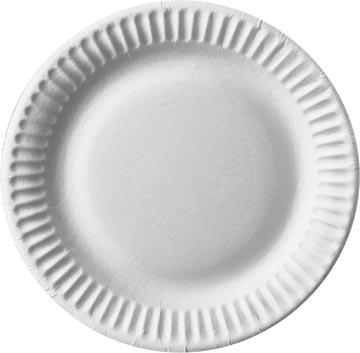 Assiette pure, ronde, blanche, diamètre 15 cm, en carton, paquet de 100 pièces