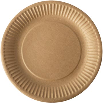 Assiette "pure", ronde, brune, diamètre 19 cm, en carton, paquet de 20 pièces