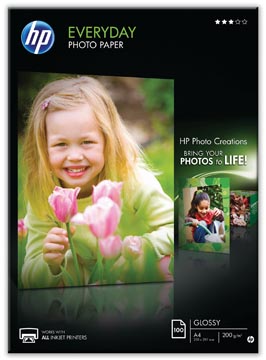 Hp everyday papier photo ft a4, 200 g, paquet de 100 feuilles, brillant