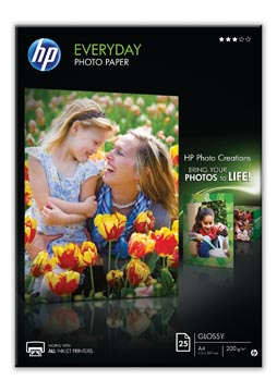 Hp everyday papier photo, ft a4, 200 g, paquet de 25 feuilles, brillant