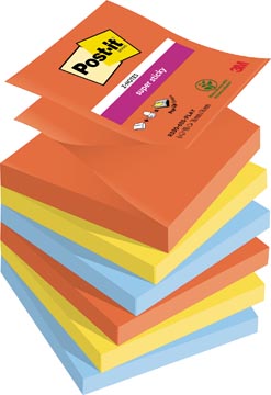 Post-it super sticky z-notes playful, 90 feuilles, ft 76 x 76 mm, couleurs assorties, paquet de 6 blocs