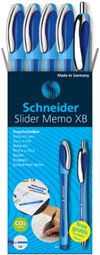 Schneider stylo bille slider memo xb bleu, 4 pièces + 1 rave gratuit