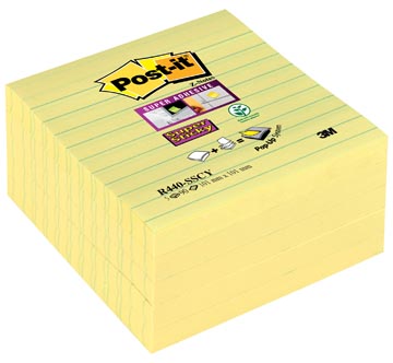Post-it super sticky z-notes, 90 feuilles, ft 101 x 101 mm, ligné jaune