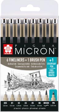 Sakura stylo à dessin pigma micron set de 7+1, noir