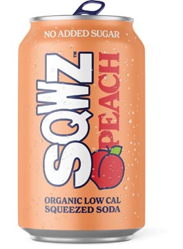 Sqwz press boisson rafraîchissante peach bio, canette de 33 cl, paquet de 12 pièces