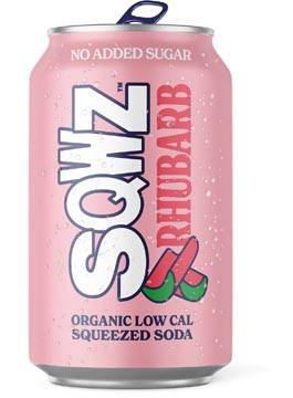 Sqwz press boisson rafraîchissante rhubarb bio, canette de 33 cl, paquet de 12 pièces