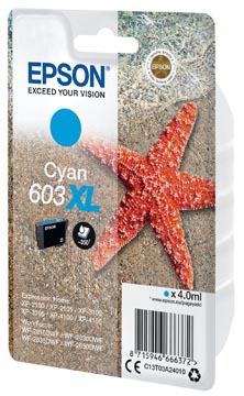 Epson cartouche d'encre 603 xl, 4 ml, oem c13t03a24010, cyan