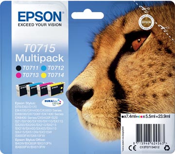 Epson cartouche d'encre t0715,250-415 pages, oem c13t07154012, 4 couleurs