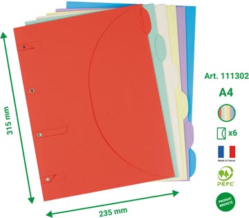 Tarifold smartfolder, pochette perforée, ft a4, couleurs assorties, paquet de 6 pièces