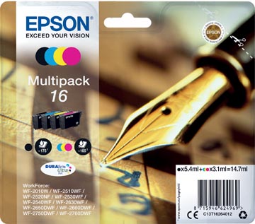 Epson cartouche d'encre 16, 165-175 pages, oem c13t16264012, 4 couleurs