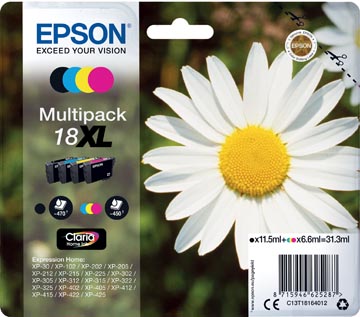 Epson cartouche d'encre 18xl, 450 pages, oem c13t18164012, 4 couleurs