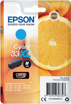 Epson cartouche d'encre 33xl, 650 pages, oem c13t33624012, cyan