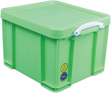 Really useful box boîte de rangement 35 litre, vert néon avec poignées blanches