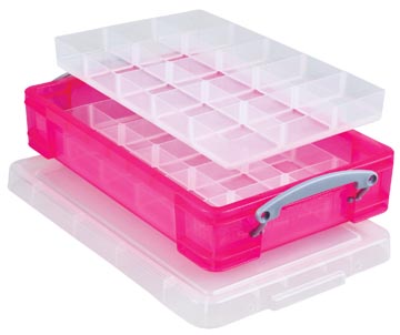 Really useful box boîte de rangement 4 litres avec 2 diviseurs, rose vif transparent
