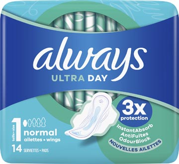 Always ultra day serviettes hygiéniques normal, paquet de 14 pièces
