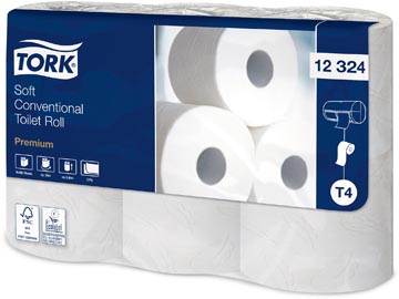 Tork papier toilette traditional, 2 plis, t4 premium, blanc, paquet de 6 rouleaux