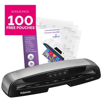 Fellowes machine à plastifier saturn pour ft a3 + bonus pack de 100 pochettes (ft a4, 80 microns)