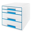 Leitz bloc à tiroirs wow, 4 tiroirs, blanc/bleu