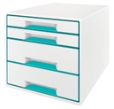 Leitz bloc à tiroirs wow, 4 tiroirs, blanc/bleu glacier