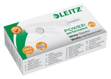 Agrafes leitz power performance p3 blanches, boîte de 1000 pcs