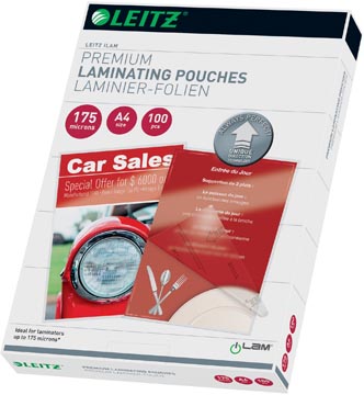 Leitz ilam pochette à plastifier ft a4, 350 micron (2 x 175 micron), paquet de 100 pièces