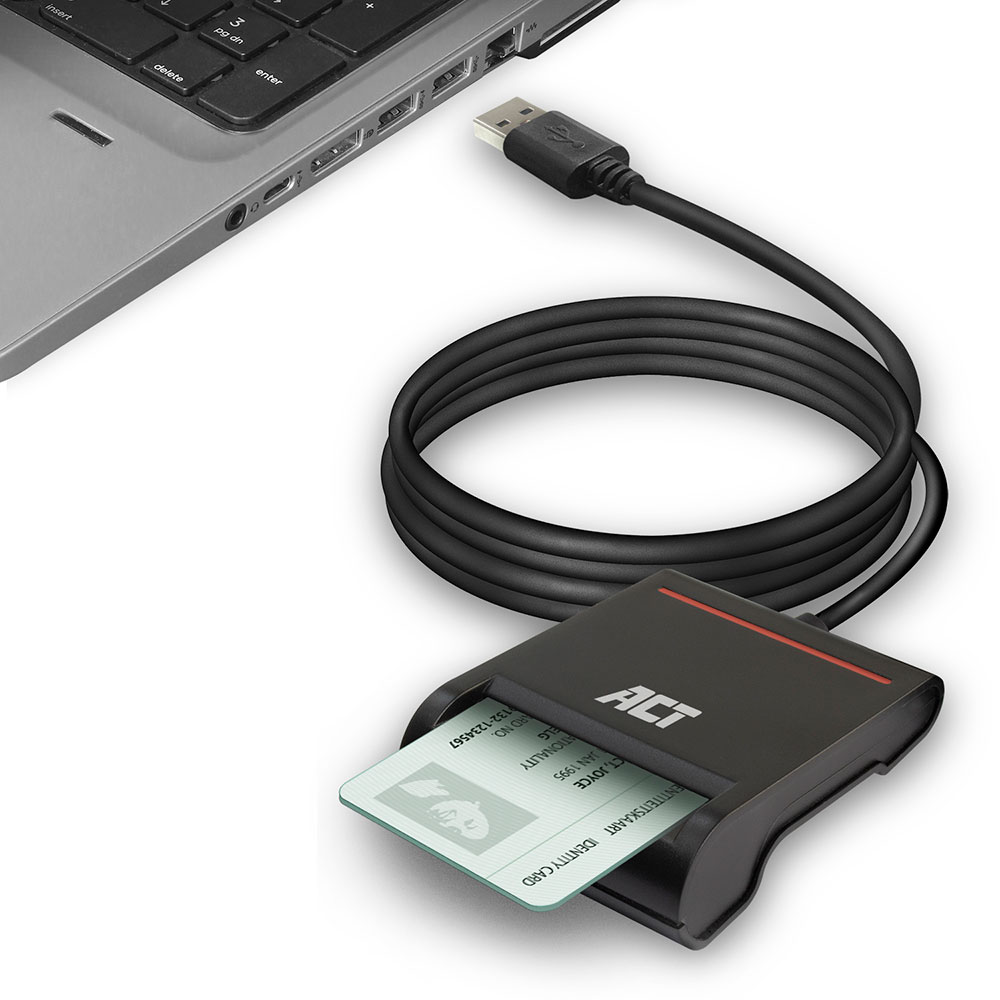 Lecteur de carte eid externe usb smartcard act, noir