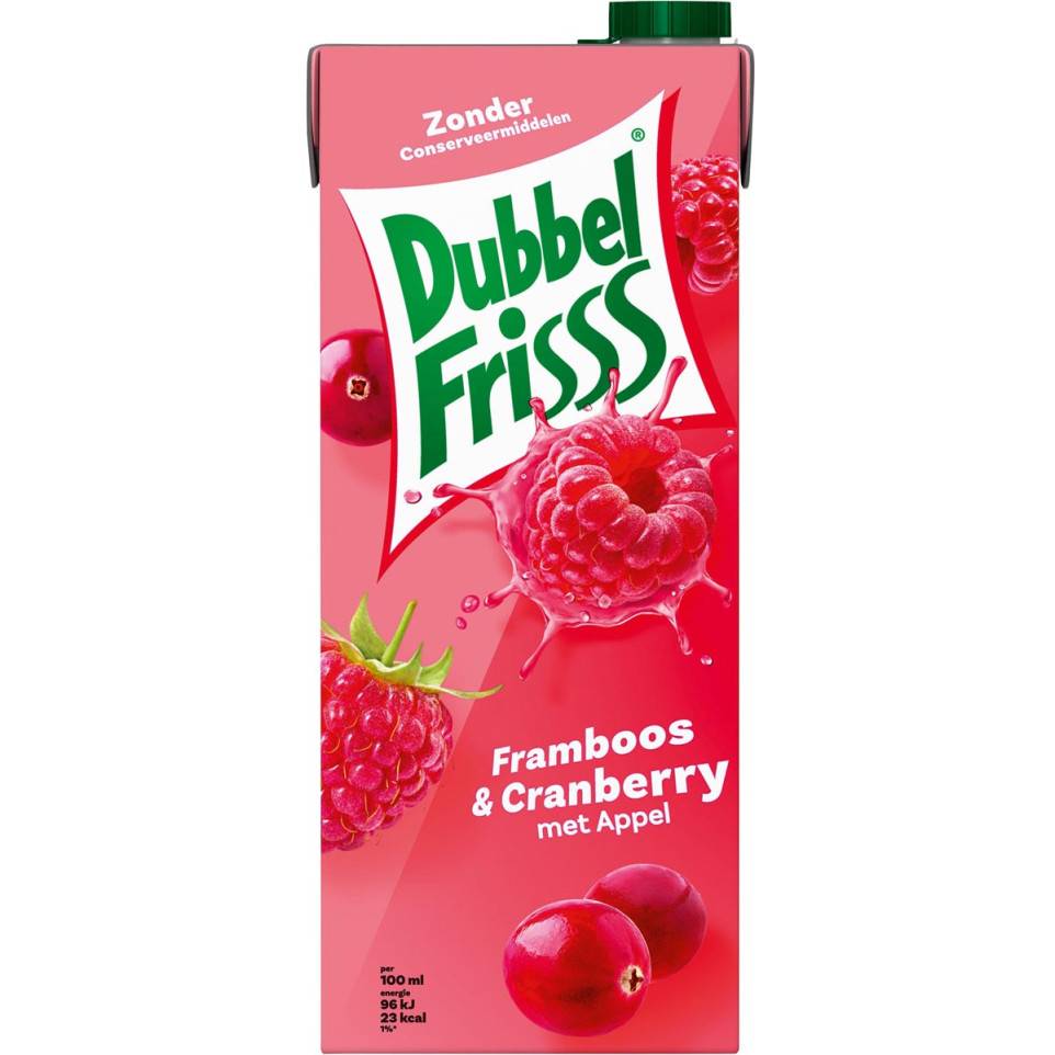 Dubbelfrisss framboise & canneberge 1,5 l, paquet de 8 pièces