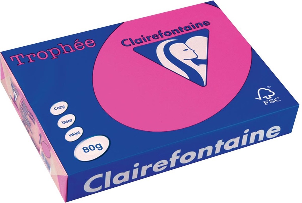 Clairefontaine trophée intens, papier couleur, a4, 80 g, 500 feuilles, rose fluo