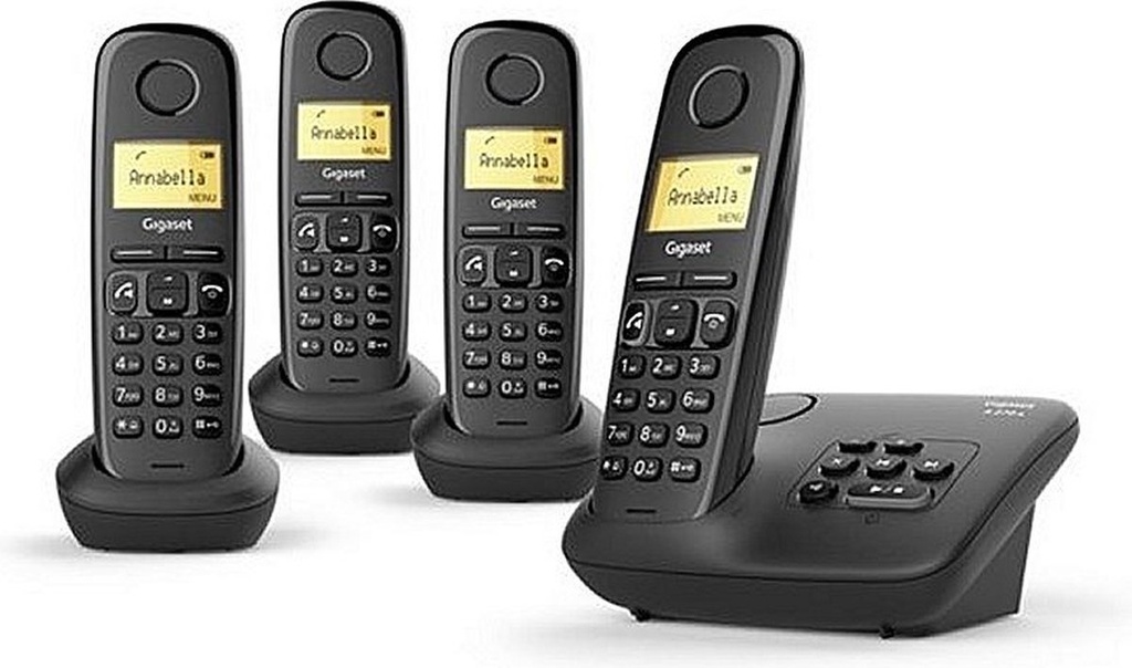 Gigaset a270a quattro téléphone dect sans fil avec répondeur intégré, 3 combinés supplémentaires, noir