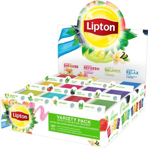 [7310560] Lipton variety pack, 12 gouts, display de 180 sachets