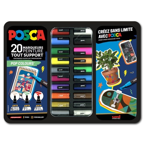 [MPOSCAMETAL20015] x 20 marqueurs Posca peinture Pop colours
