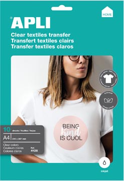 [004128] Apli t-shirt transfer paper pour textile blanc ou clair, paquet de 10 feuilles