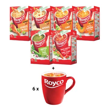 [KI46120] ACTION Royco: citrouille + pois-jambon + tomate légumes + volaille + asperges + curry + GRATUIT 6 tasses