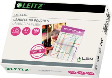 [338050] Leitz Ilam pochette à plastifier ft A7, 250 microns (2 x 125 microns), paquet de 100 pièces