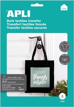 [010247] Apli t-shirt transfer paper pour textile noir ou foncé, paquet de 5 feuilles