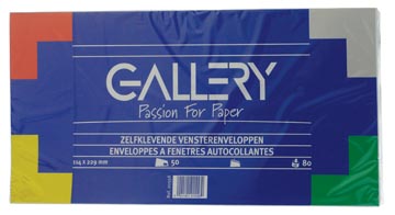 [01558] Gallery enveloppes, ft 114 x 229 mm, avec fenêtre à droite et bande adhésive, paquet de 50 pièces