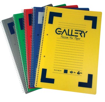 [01611] Gallery cahier à reliure spirale traditional a4, 4 trous, ligné, couleurs assorties, 160 pages