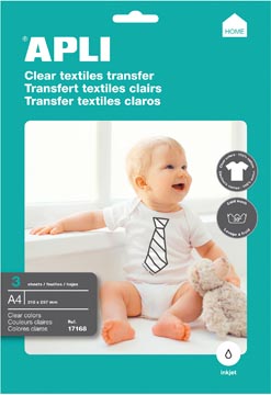[017168] Apli t-shirt transfer paper pour textile blanc ou clair, paquet de 3 feuilles