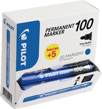 [0501275] Pilot marqueur permanent 100, boîte de 15 + 5 pièces, bleu