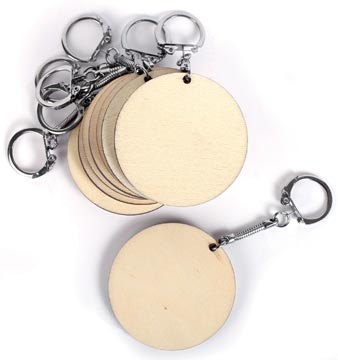 [101551] Graine créative porte-clés en bois, rond, diamètre 55 mm, sachet de 10 pièces