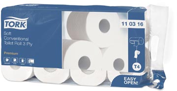 [110316] Tork premium papier toilette extra soft, 3 plis, 250 feuilles, système t4, blanc, paquet de 8 rouleaux