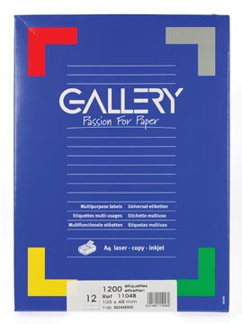 [11048] Gallery étiquettes blanches, ft 105 x 48 mm (l x h), coins carrés, boîte de 1.200 étiquettes