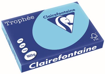 [1112C] Clairefontaine trophée pastel, papier couleur, a3, 160 g, 250 feuilles, bleu vif