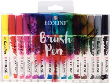 [1150908] Talens ecoline brush pen, étui de 15 pièces en couleurs assorties