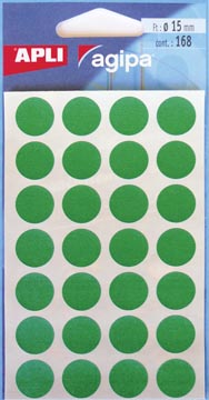 [11902V] Agipa étiquettes ronds en pochette diamètre 15 mm, vert, 168 pièces, 28 par feuille