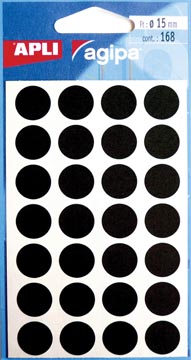 [11902Z] Agipa étiquettes ronds en pochette diamètre 15 mm, noir, 168 pièces, 28 par feuille