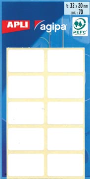 [11910] Agipa étiquettes blanches en pochette ft 20 x 32 mm (l x h), 70 pièces, 10 par feuille