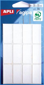 [11921] Agipa étiquettes blanches en pochette ft 15 x 35 mm (l x h), 84 pièces, 12 par feuille
