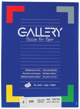 [12114] Gallery étiquettes blanches, ft 210 x 148,5 mm (l x h), coins carrés, 2 par feuille