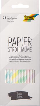 [12592] Folia pailles en papier, boîte distributrice de 25 pièces, rayures pastel